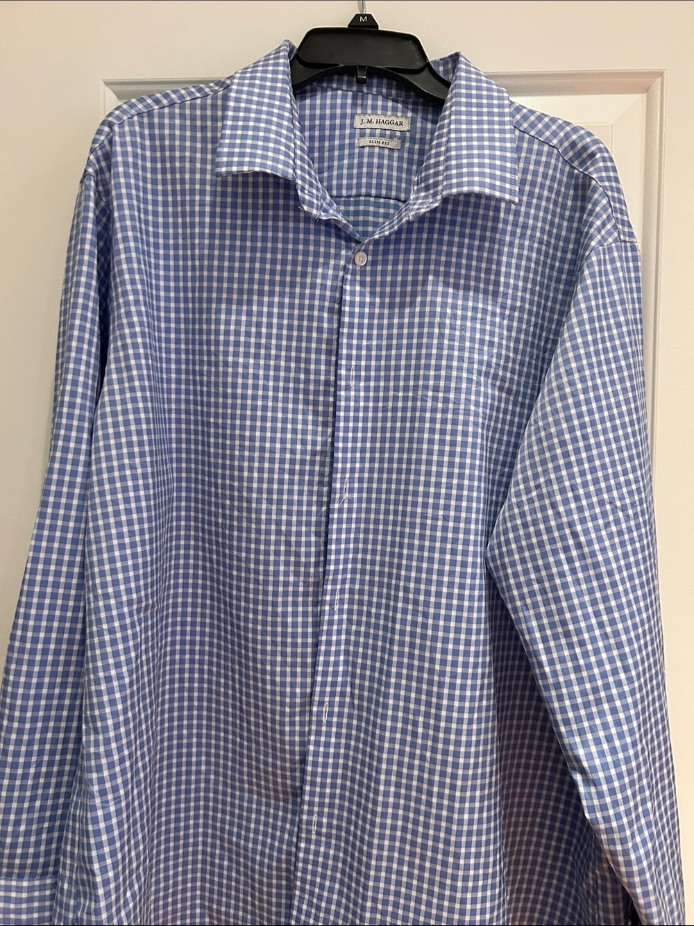 Haggar Men’s Light Blue and White Gingham Dress Shirt